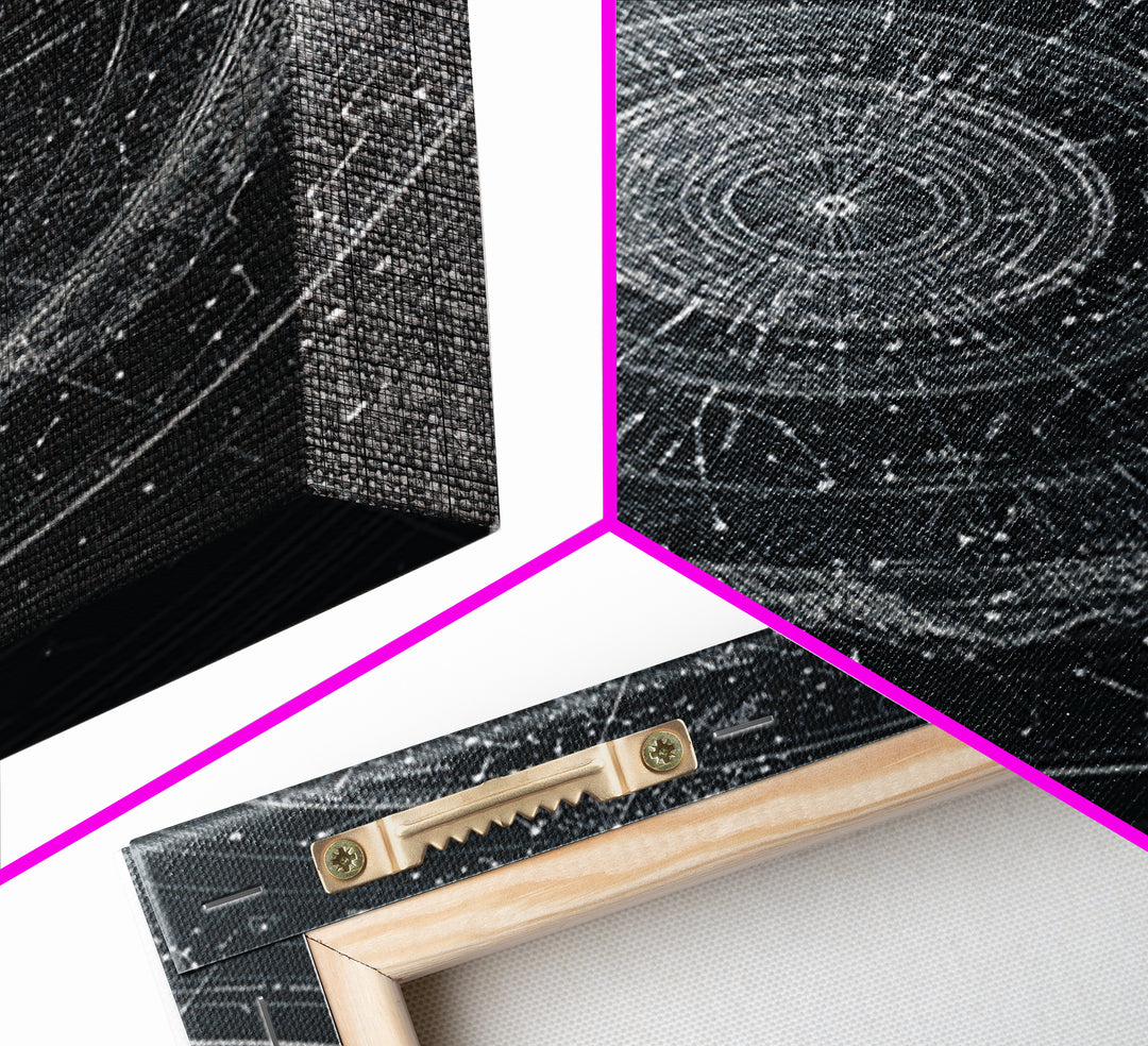 Circular Zodiac Sky Map Wall Art, Black White Astronomy Poster, Geometric Celestial Chart, Modern Art Print, Office Decor