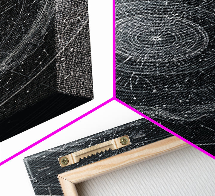 Circular Zodiac Sky Map Wall Art, Black White Astronomy Poster, Geometric Celestial Chart, Modern Art Print, Office Decor