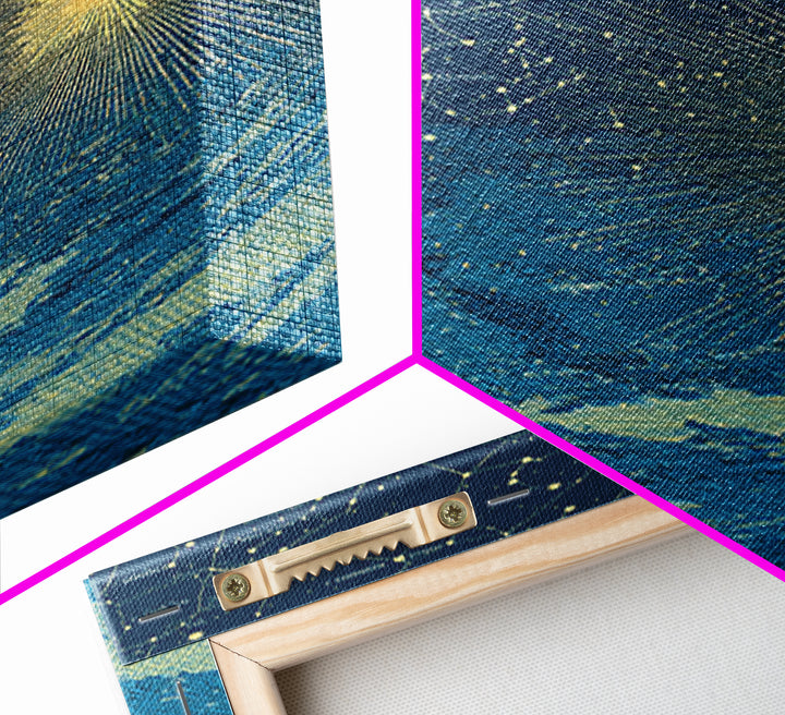 Blue Gold Celestial Starburst Canvas Print, Constellation Night Sky Wall Art, Space Abstract Art, Modern Poster, Spiritual Decor