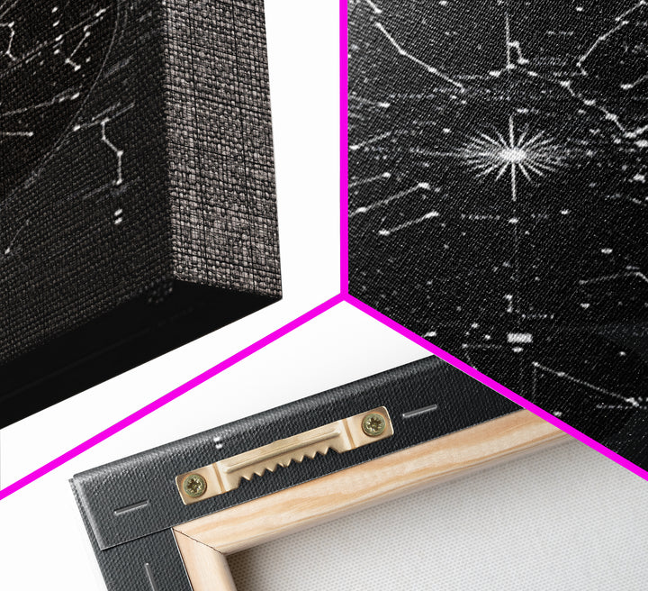 Dark Celestial Star Map Canvas Print, Constellation Wall Art, Cosmic Geometric Poster, Modern Sci Fi Office Home Decor Gift