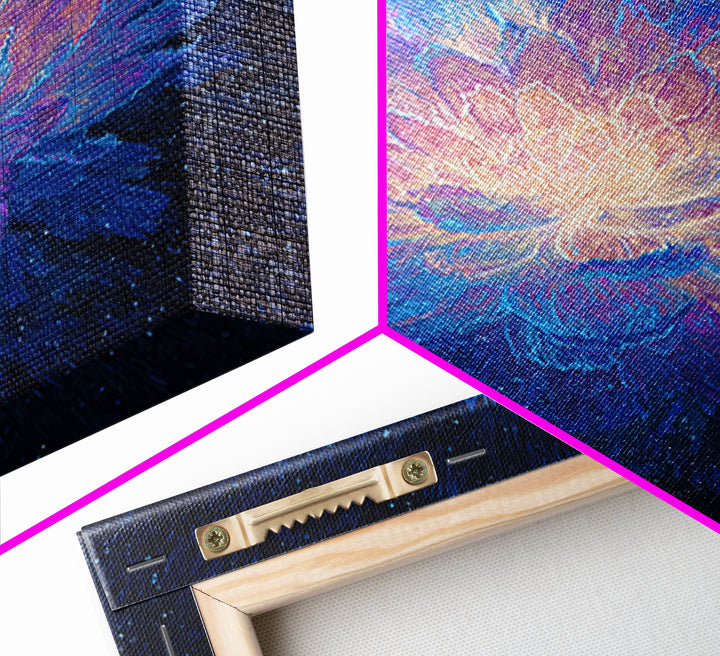 Radiant Blue Lotus Canvas Print, Spiritual Floral Wall Art, Luminous Abstract Flower Poster, Yoga Meditation Room Decor Gift
