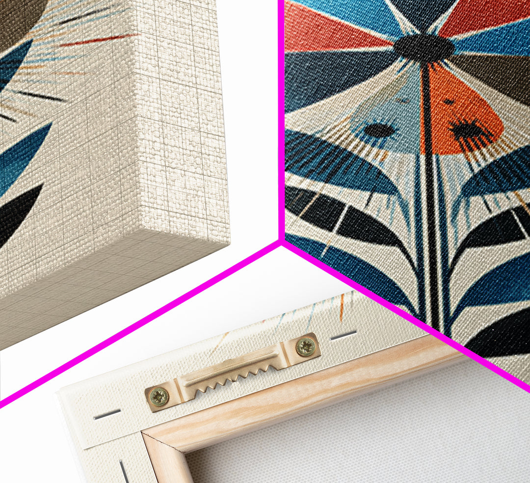 Atomic Midcentury Flower Wall Art, Geometric Floral Canvas Print, Retro Modern Decor, MCM Poster For Living Room Home Office Gift