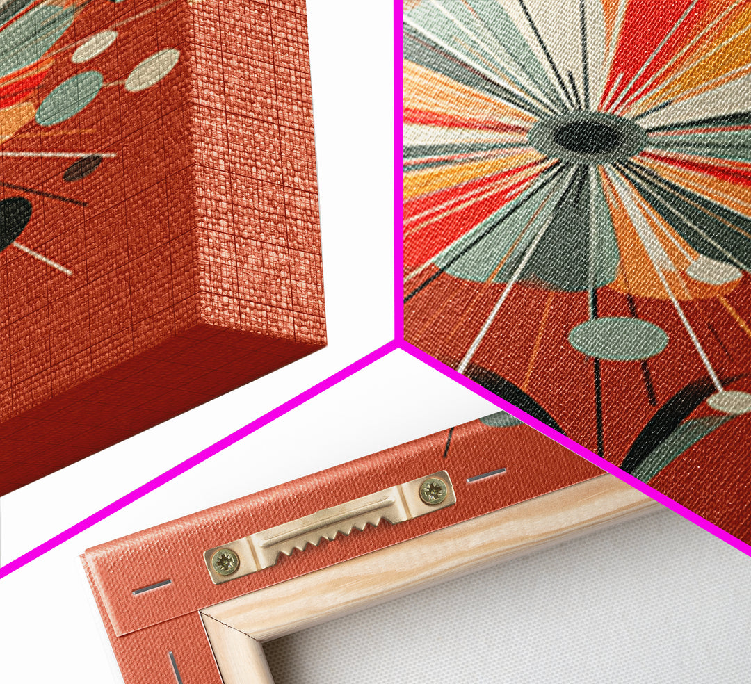 Rust Orange Atomic Flower Wall Art, Midcentury Modern Canvas Print, Geometric Retro Poster, MCM Living Room Decor Gift Idea