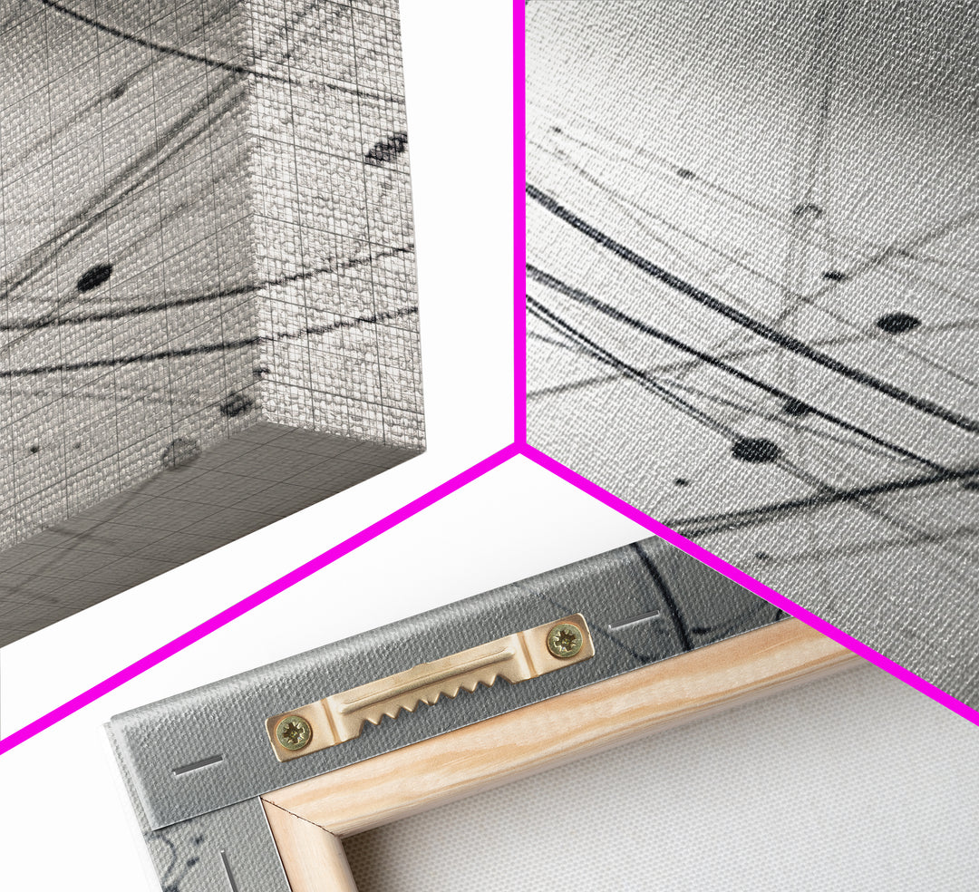 Gray Network Line Framed Canvas Print, Modern Abstract Art, Minimalist Wall Decor, Kinetic Sculpture Inspired Office Art