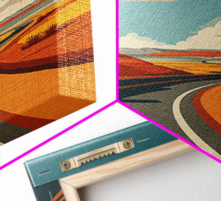 Winding Desert Highway With Red Mesas Wall Art, Mid Century Modern Travel Poster, Retro Southwest Road Trip Decor Print Gift