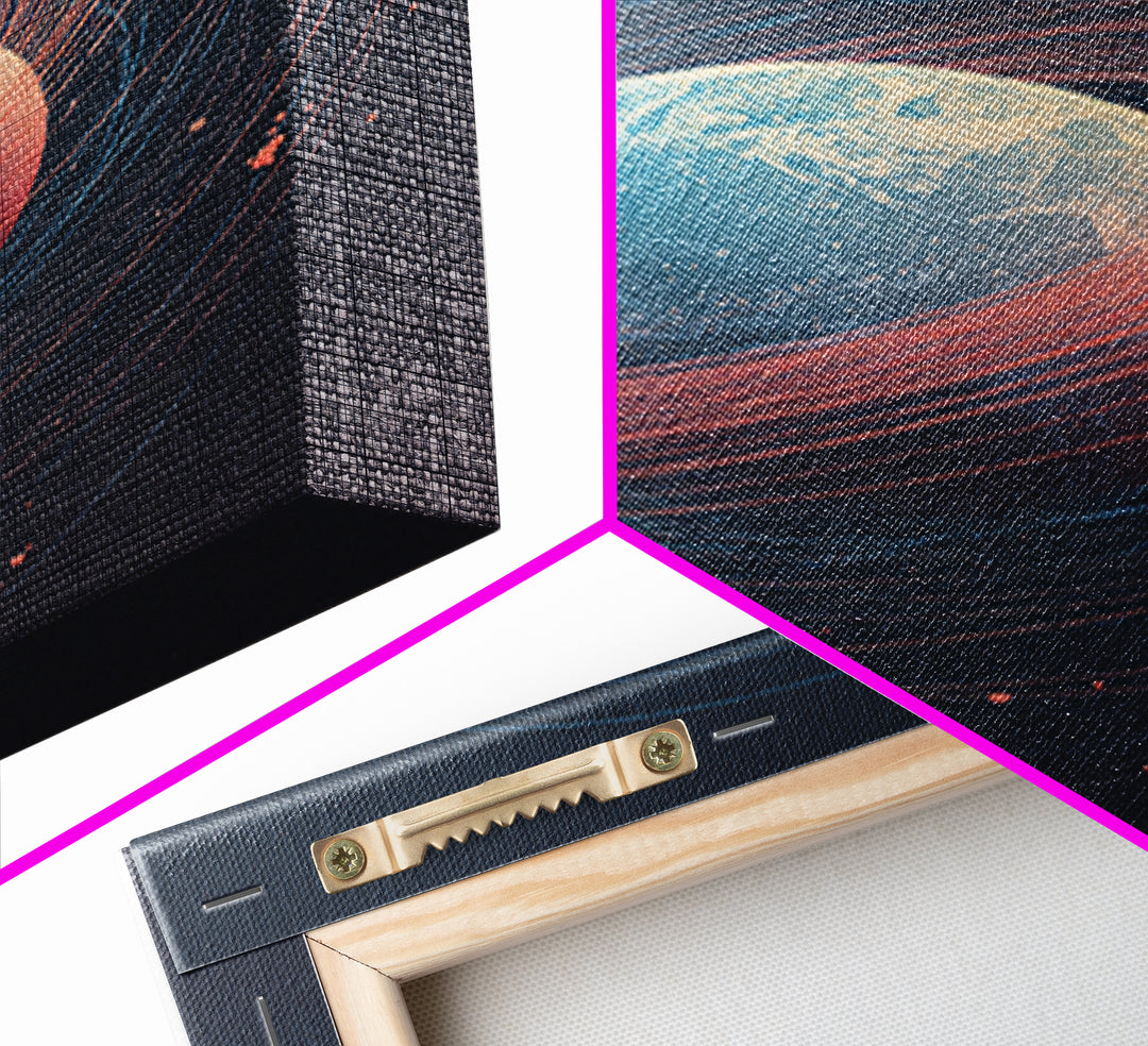 Textured Ringed Planet In Deep Space Wall Art, Modern Abstract Art Print, Retro Sci Fi Cosmic Home Decor Canvas Poster Gift