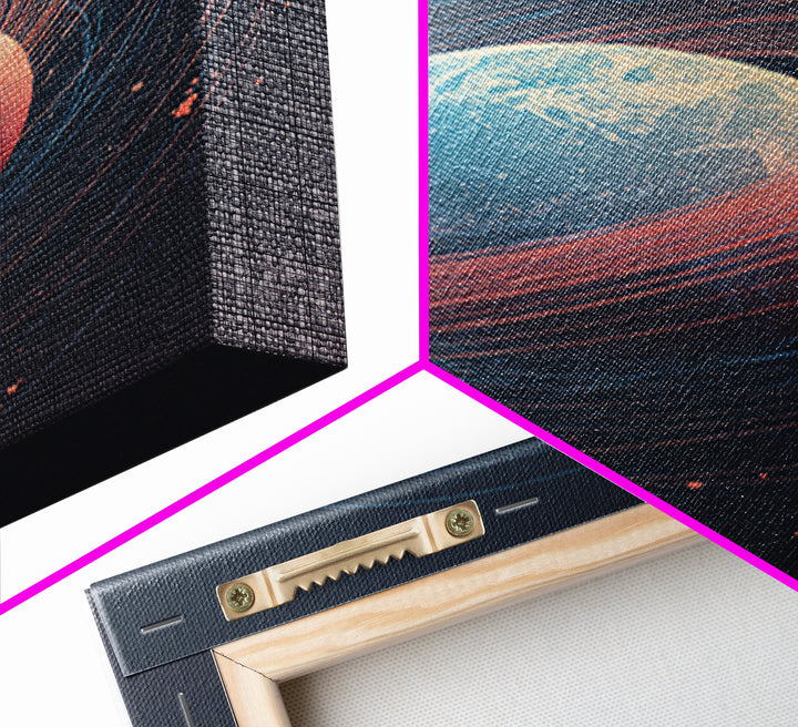 Textured Ringed Planet In Deep Space Wall Art, Modern Abstract Art Print, Retro Sci Fi Cosmic Home Decor Canvas Poster Gift
