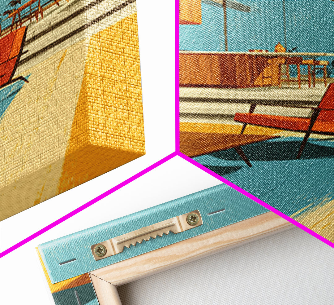 Orange Patio Chairs And Sunny Kitchen Wall Art, Midcentury Modern Decor, Retro Palm Springs Canvas Print, Bright Home Decor