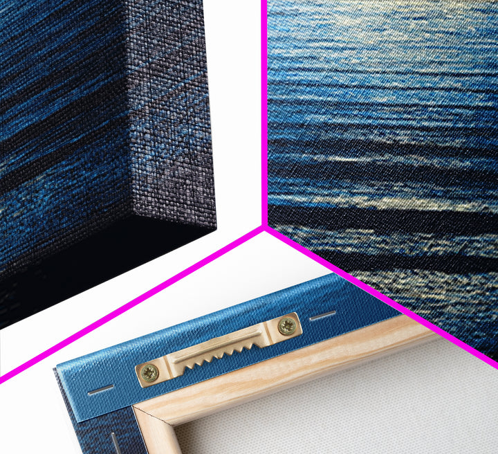 Moonlit Ocean Reflection Framed Canvas Print, Blue Wall Art, Modern Seascape Poster, Coastal Living Room And Bedroom Decor