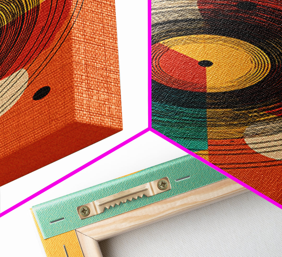 Concentric Circle Abstract Canvas Print, Midcentury Modern Wall Art, Teal Orange Bauhaus Poster, Retro Geometric Home Decor