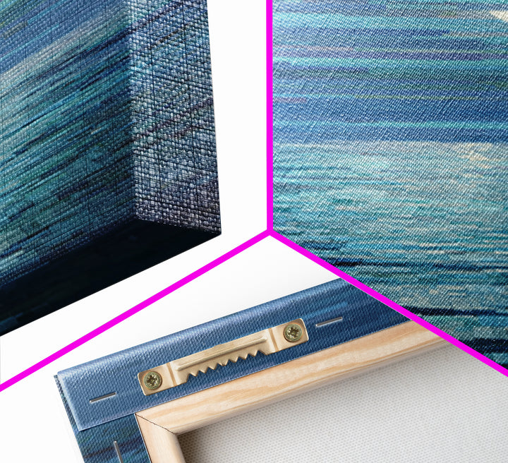 Pixelated Moon Over Calm Sea Wall Art, Modern Digital Art, Blue Coastal Canvas Print, Abstract Seascape Living Room Decor