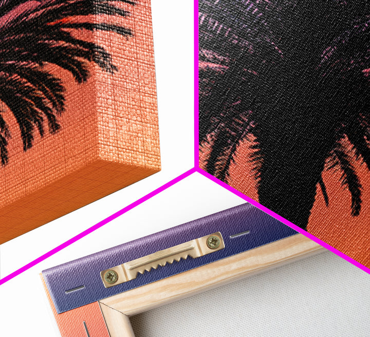 Black Palm Silhouette At Purple Orange Sunset Wall Art, Retro Tropical Poster, Palm Springs Decor, Coastal Home Decor Print