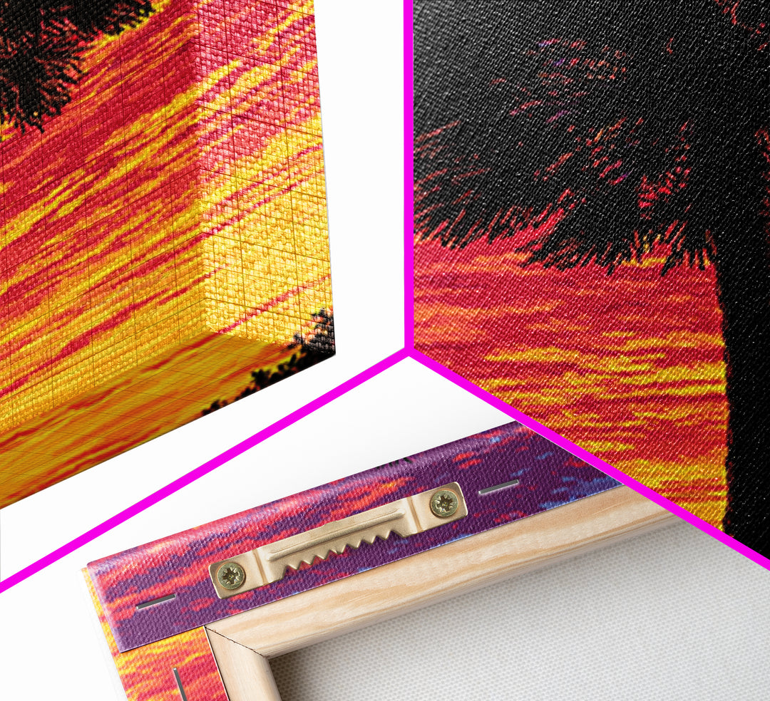 Fiery Palmetto Silhouette In Magenta Sunset Wall Art, Retro Tropical Poster, Palm Springs Decor, Bold Coastal Art Print Gift