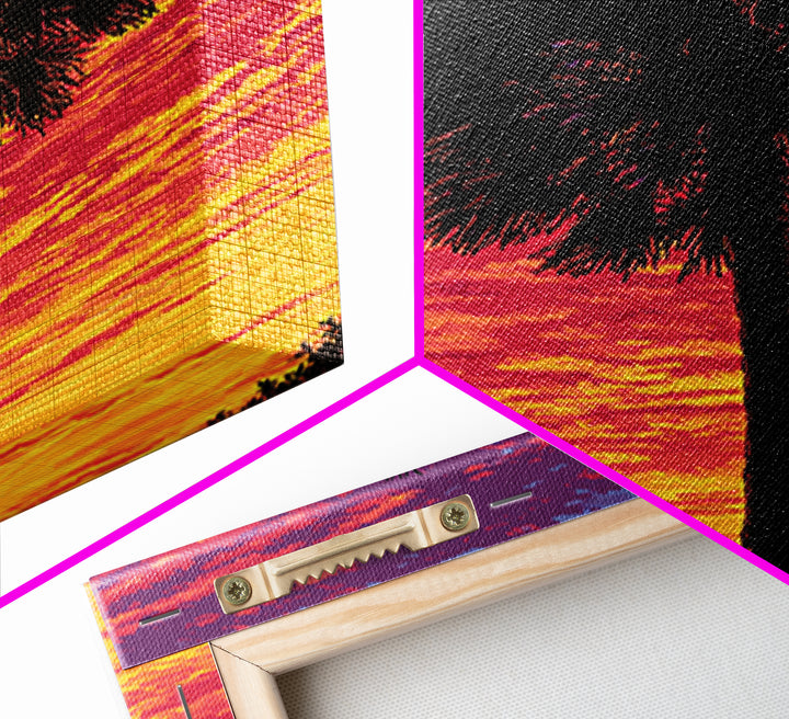 Fiery Palmetto Silhouette In Magenta Sunset Wall Art, Retro Tropical Poster, Palm Springs Decor, Bold Coastal Art Print Gift