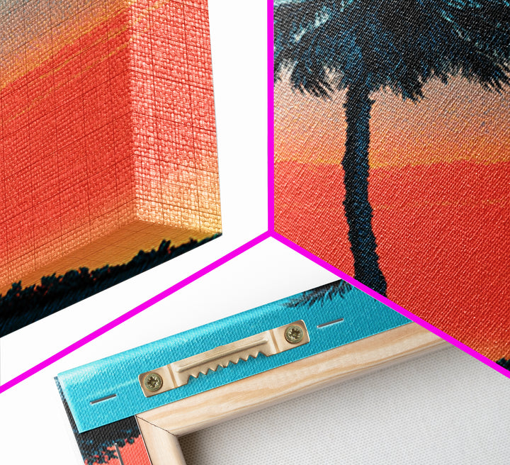 Tall Palm Silhouette In Turquoise Coral Sunset Wall Art, Retro Tropical Poster, Palm Springs Decor, Coastal Home Art Print