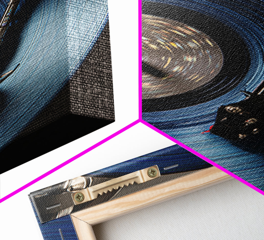 Blue Vinyl Record Canvas Print, Modern Wall Art For Music Lovers, Retro Turntable Poster, Moody Home Office Decor Gift For Him