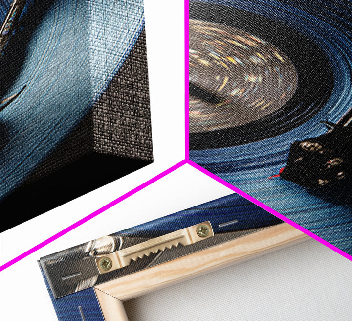 Blue Vinyl Record Canvas Print, Modern Wall Art For Music Lovers, Retro Turntable Poster, Moody Home Office Decor Gift For Him