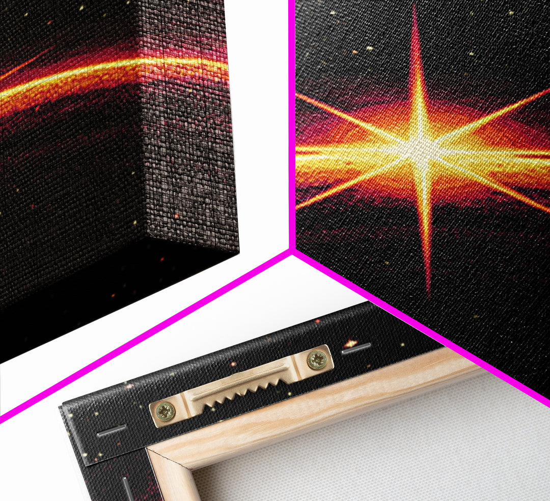Cosmic Sunrise Over Dark Planet Wall Art, Retro Sci Fi Poster, Space Abstract Art Print, Mid Century Modern Decor, Starry Room Decor