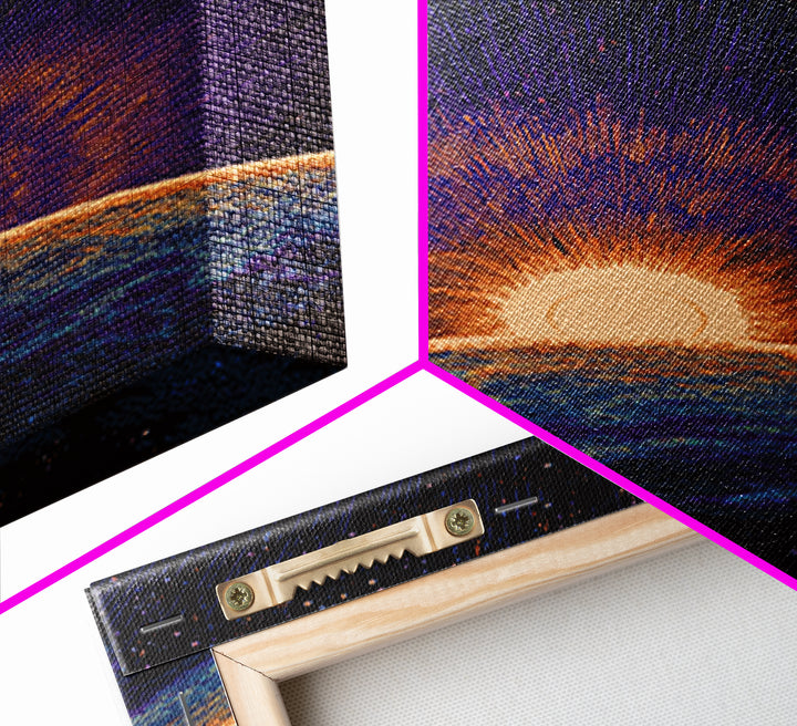 Purple Planet Sunrise Horizon Canvas Print, Retro Sci Fi Space Poster, Modern Wall Art, Midcentury Starburst Decor Gift Idea