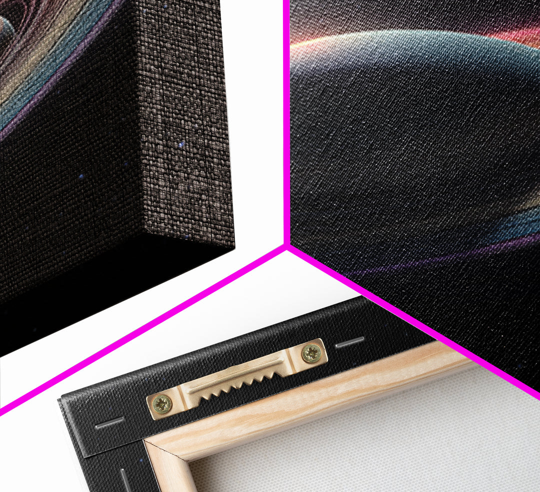 Dark Saturn With Iridescent Rings Wall Art, Realistic Sci Fi Space Poster, Modern Art Print, Cosmic Retro Home Decor Gift