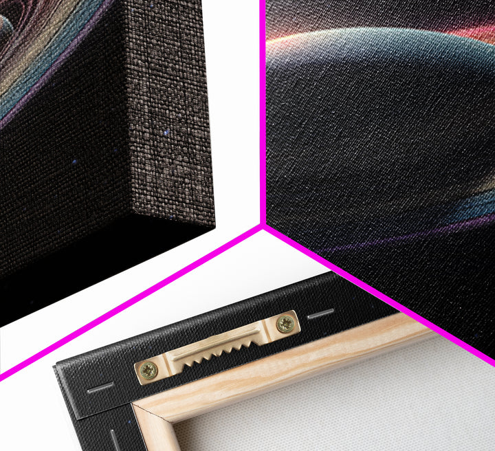 Dark Saturn With Iridescent Rings Wall Art, Realistic Sci Fi Space Poster, Modern Art Print, Cosmic Retro Home Decor Gift