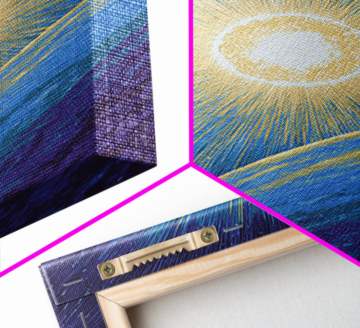 Radiant Sun Above Blue Planet Canvas Print, Retro Sci Fi Space Poster, Modern Wall Art, Midcentury Cosmic Home Decor Gift