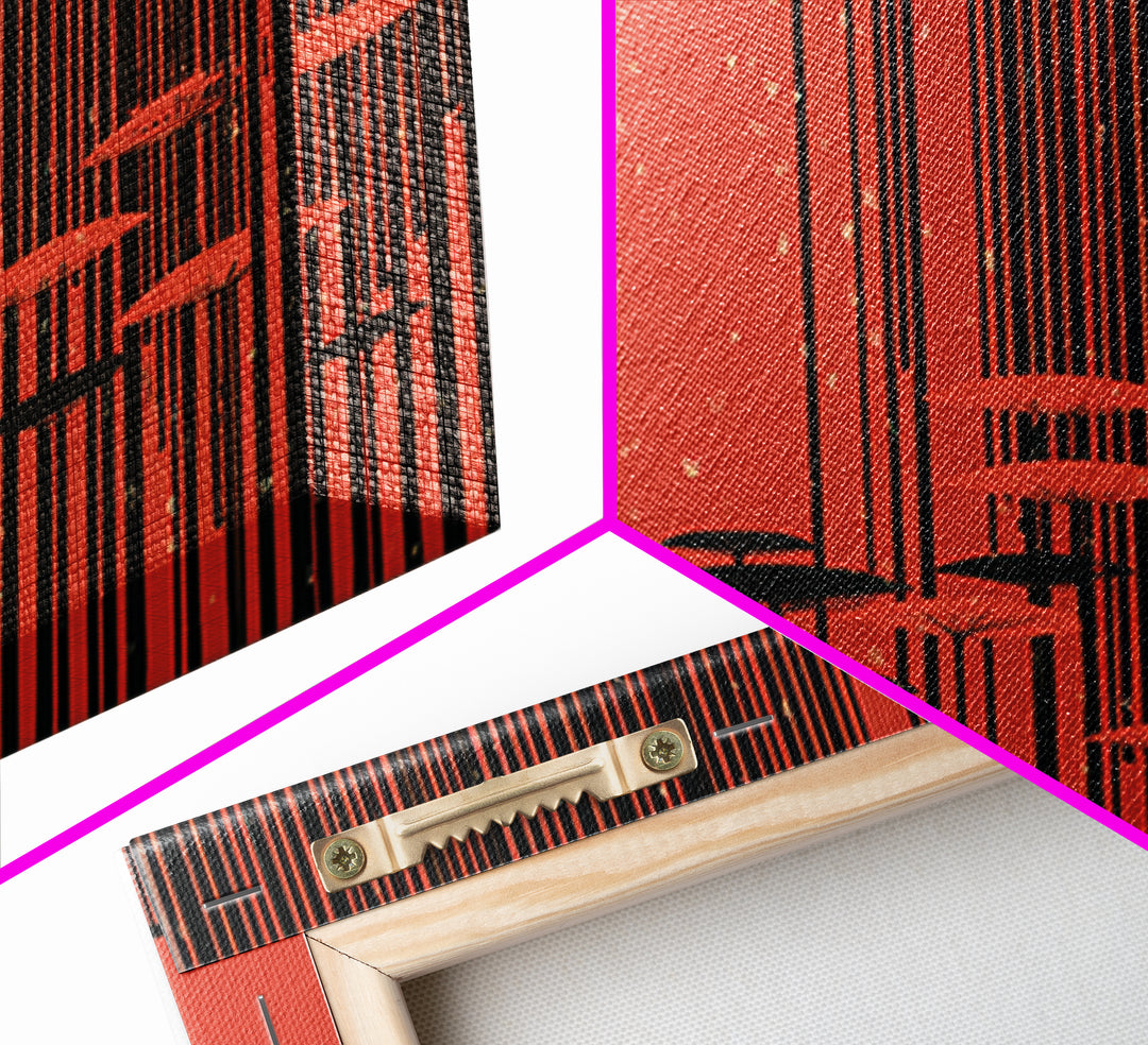 Red Abstract Rain Umbrella Wall Art, Midcentury Modern Art Print, Japanese Poster Style, Geometric Retro Home Decor Gift