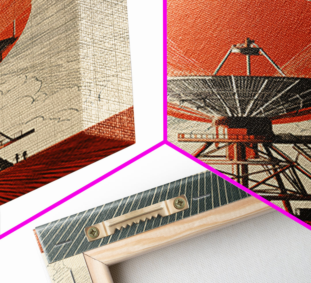 Orange Eclipse Radio Telescope In Desert Wall Art, Midcentury Modern Space Poster, Retro Futurism Decor, Geometric Art Print