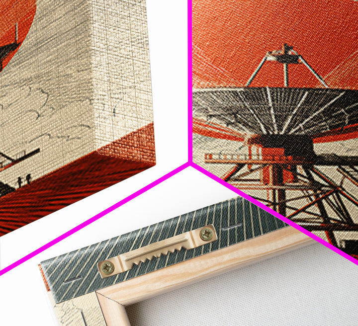 Orange Eclipse Radio Telescope In Desert Wall Art, Midcentury Modern Space Poster, Retro Futurism Decor, Geometric Art Print