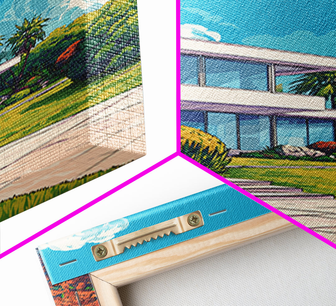 Palm Springs Modernist House Canvas Print, Mid Century Architecture Wall Decor, Retro Travel Poster, Colorful MCM Home Art