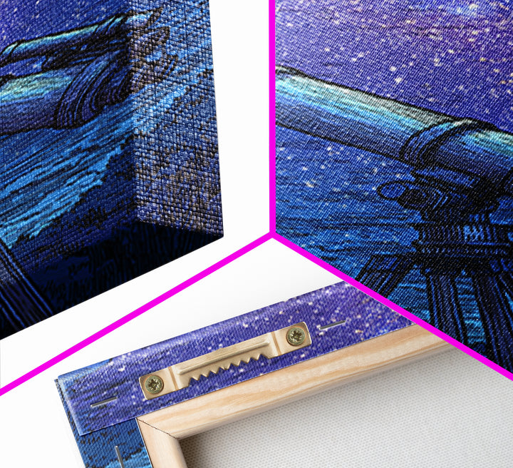 Blue Starry Telescope Wall Art, Mid Century Modern Space Poster, Astronomy Print, Night Sky Decor For Office And Dorm Room