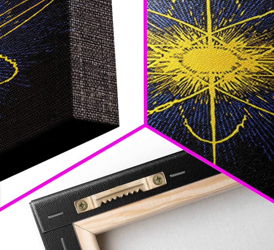 Yellow Atomic Burst Wall Art, Bright Modern Abstract Science Poster, Midcentury Space Decor, Geometric Art Print For Home Office
