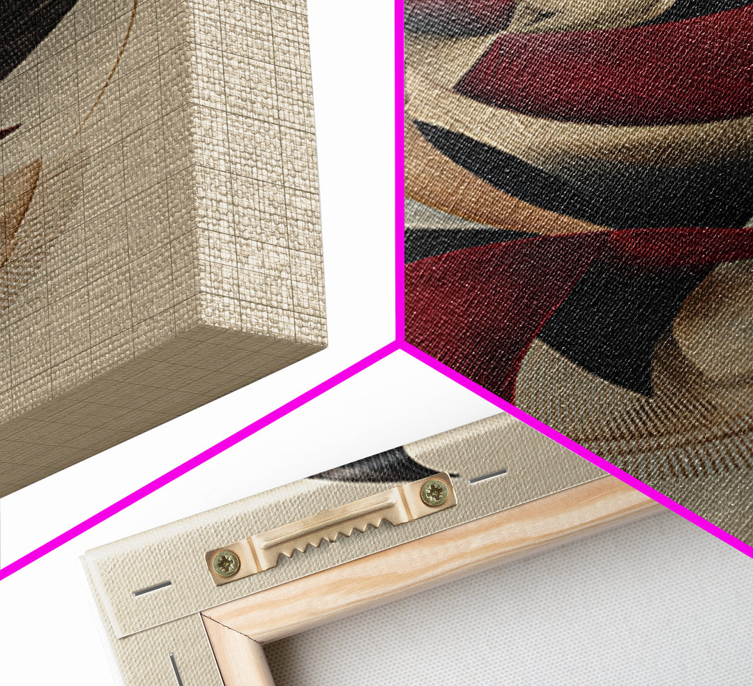 Red Black Beige Kinetic Abstract Bird Framed Canvas Print, Midcentury Modern Wall Art, Sculptural MCM Home Decor, Statement Piece