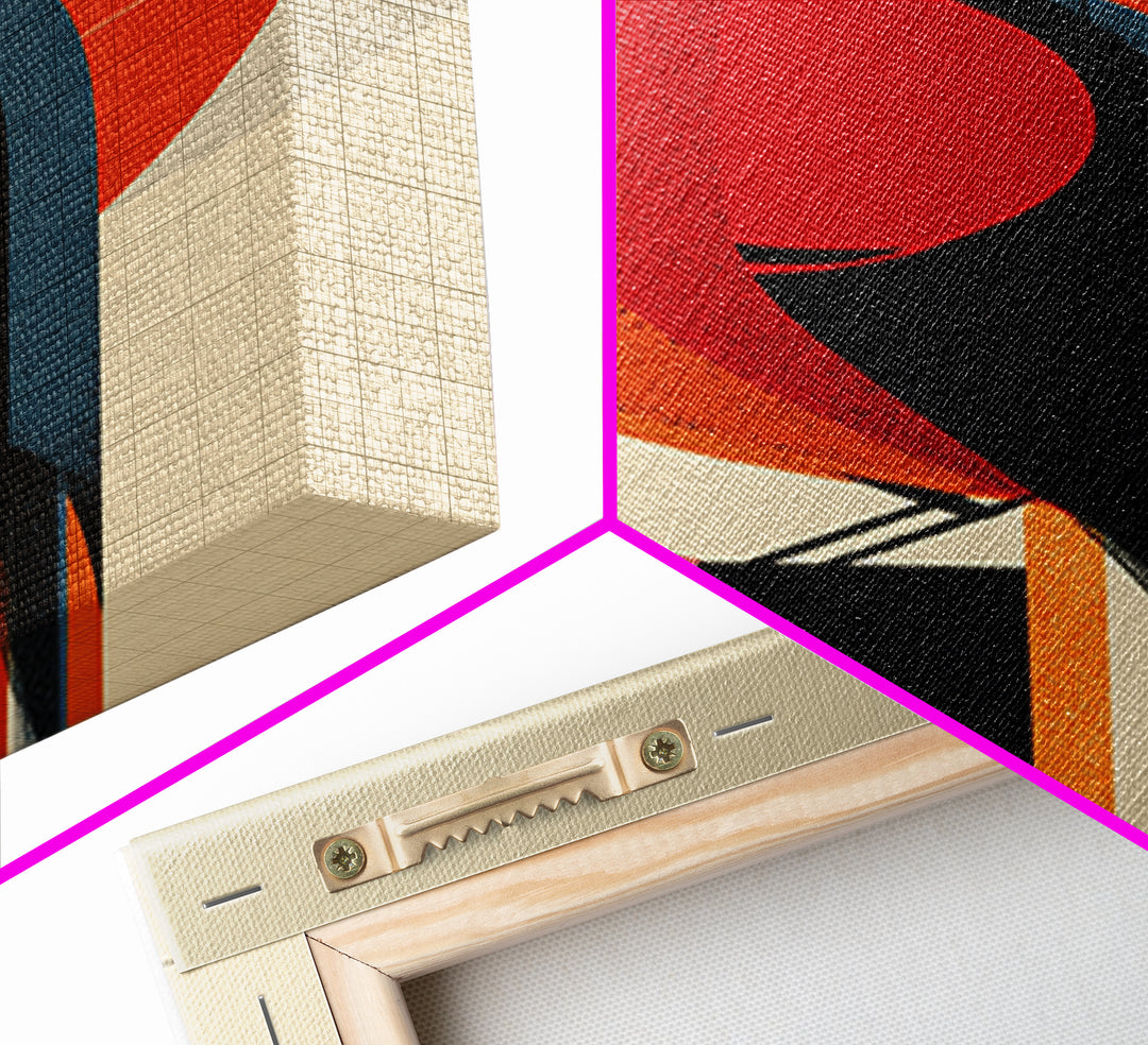 Orange Black Geometric Toucan Framed Canvas Print, Midcentury Modern Wall Art, Atomic Bird Poster, Bold MCM Decor, For Office