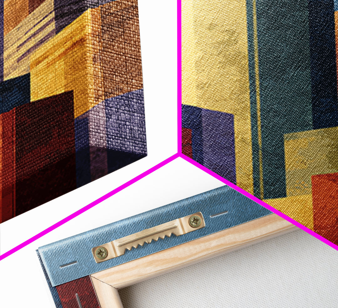 Golden Abstract City Skyline Wall Art, Mid Century Modern Print, Urban Architecture Decor, Colorful Office Living Room Poster