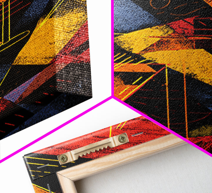 Graphic Martini Trio Canvas Print, Retro Cocktail Wall Decor, Bold Red Yellow Bar Cart Poster, Atomic Modern Kitchen Art