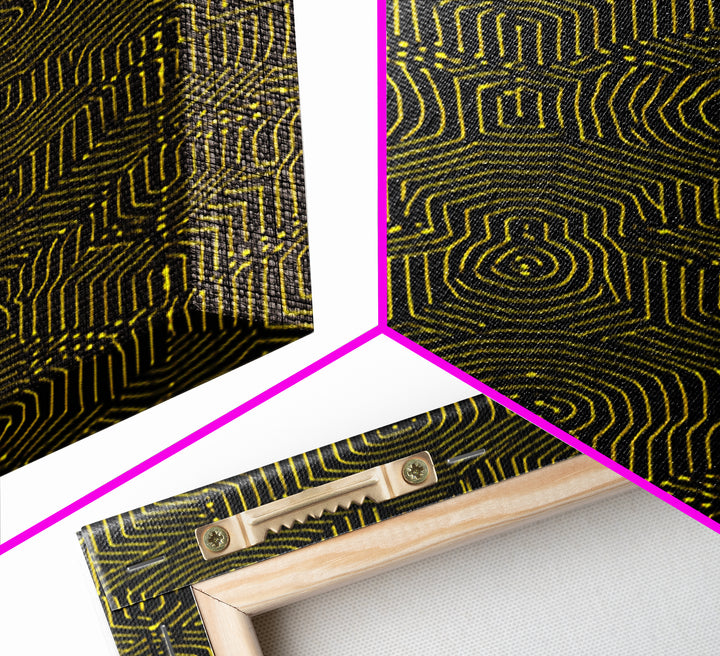 Black Yellow Maze Pattern Canvas Print, Modern Geometric Wall Art, Op Art Poster, Bold Abstract Office Decor Statement Gift