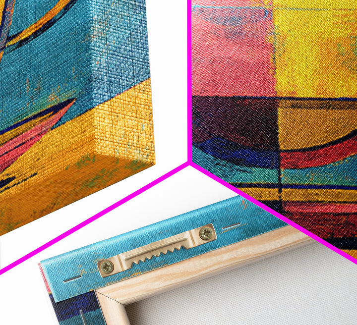 Colorful Modern Mug On Saucer Canvas Print, Mid Century Coffee Wall Decor, Abstract Kitchen Poster, Bold Cafe Art Print Gift