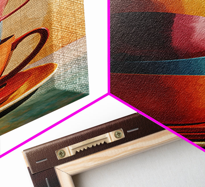 Stacked Colorful Coffee Cups Canvas Print, Modern Kitchen Wall Art, Retro Cafe Poster, Bright Home Decor, Coffee Lover Gift