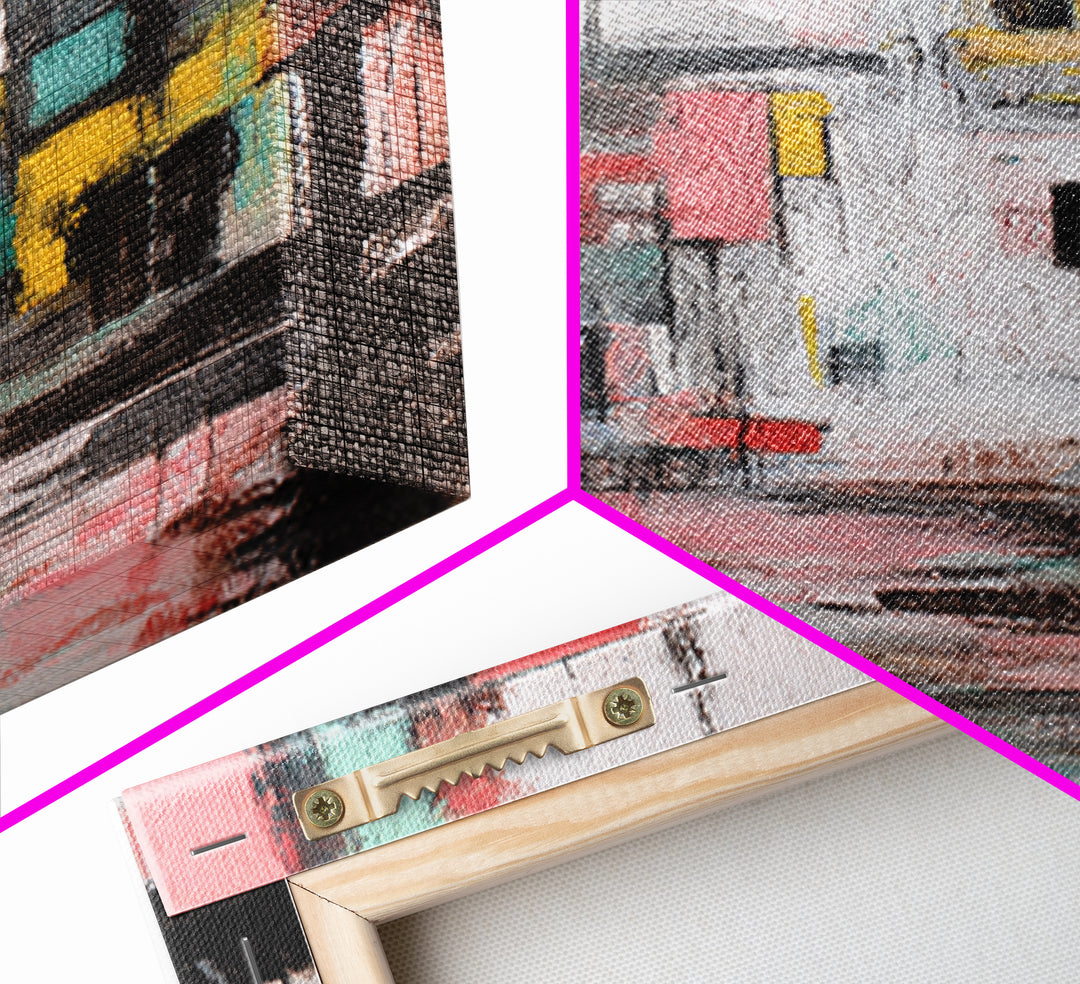 Colorful Abstract Urban Street Wall Art, Modern Art Print, Geometric Cityscape Poster, Trendy Office Decor, Canvas Print