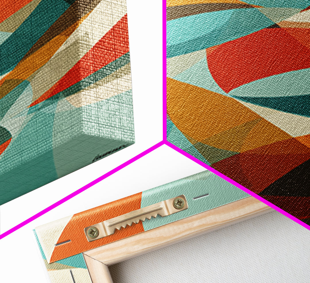 Teal Orange Abstract Curves Canvas Print, Midcentury Modern Wall Art, Geometric MCM Decor, Retro Living Room Artwork, Home Decor