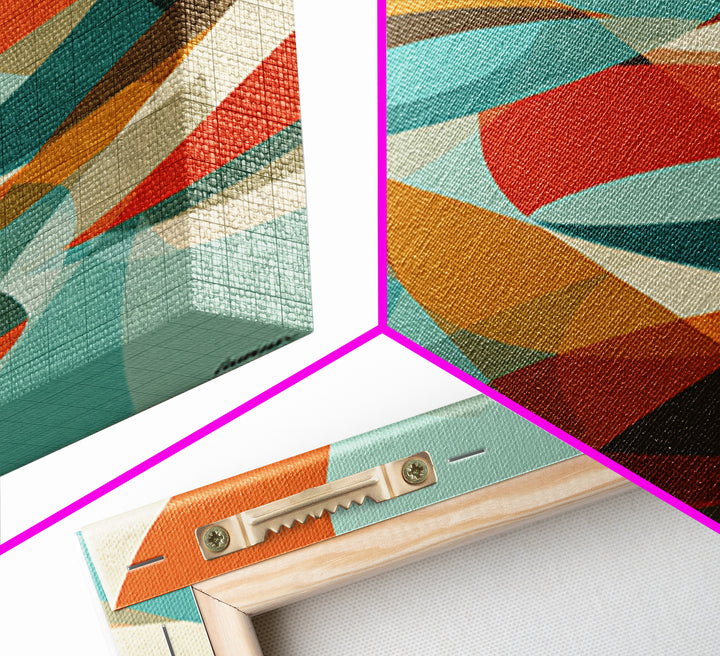 Teal Orange Abstract Curves Canvas Print, Midcentury Modern Wall Art, Geometric MCM Decor, Retro Living Room Artwork, Home Decor