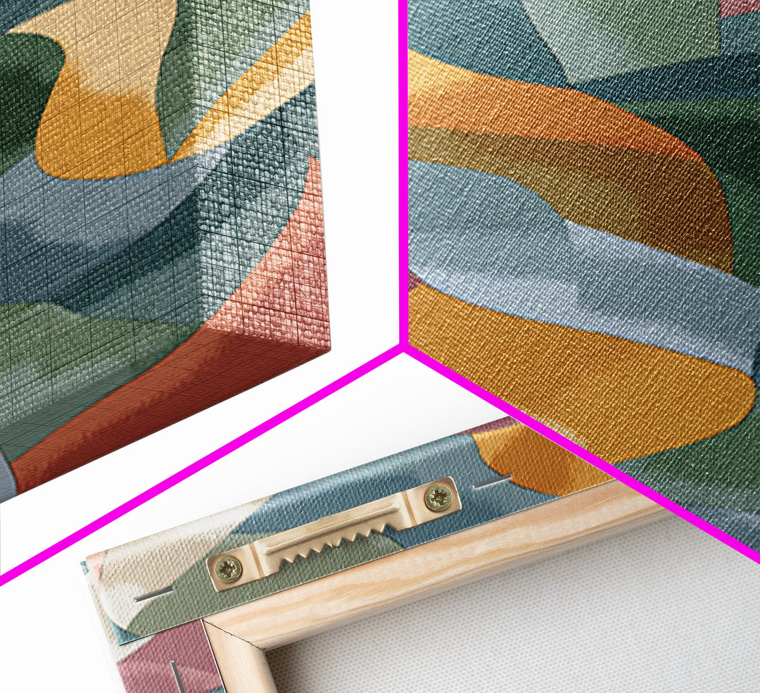Muted Ribbon Abstract Wall Art, Midcentury Modern Art Print, Scandinavian Modern Decor, Mustard Teal Bedroom Poster Gallery Wall Decor