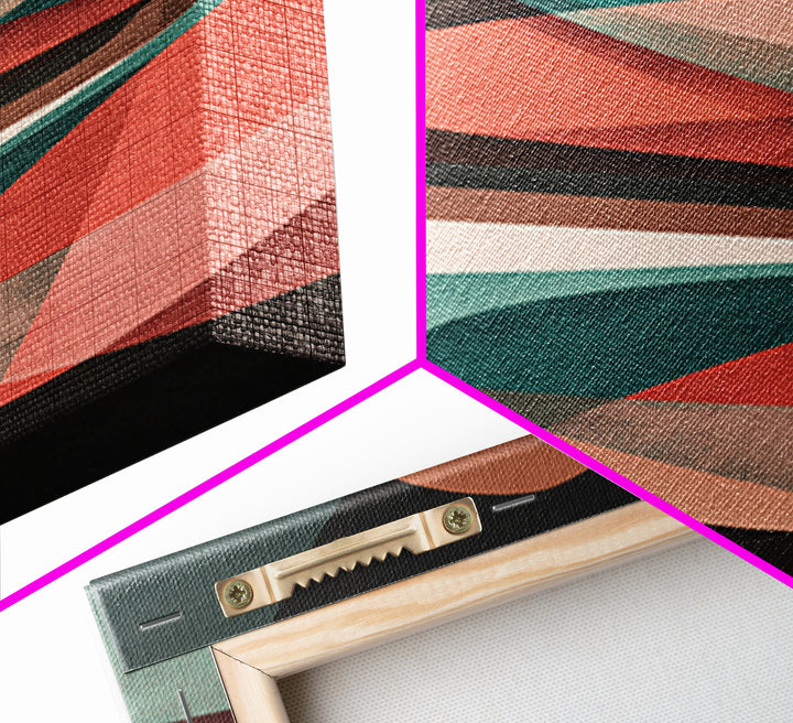 Coral Teal Dark Abstract Canvas Print, Modern Wall Art, Retro Geometric Decor, Moody Midcentury Living Room Poster, Home Office Art