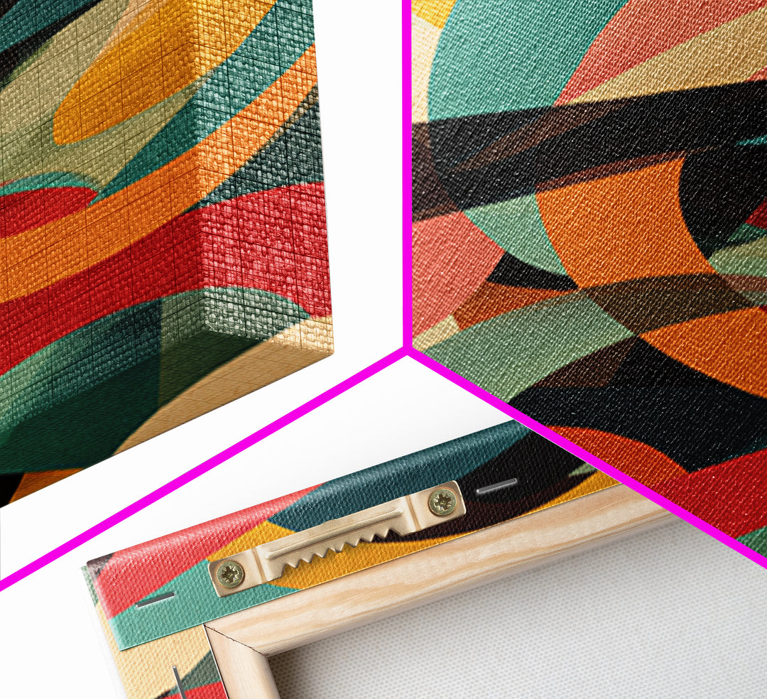 Bold Looping Arches Framed Canvas Print, Midcentury Modern Wall Art, Colorful Geometric MCM Decor, Retro Abstract Poster