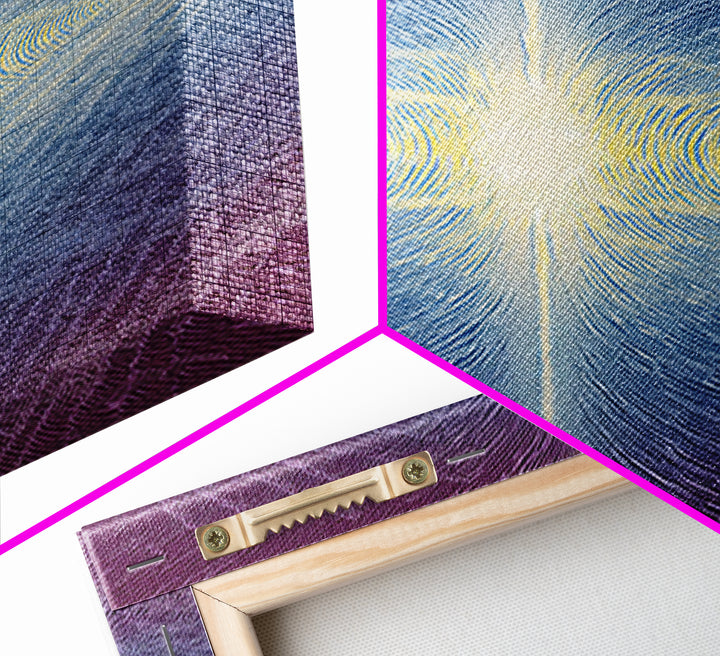 Purple Blue Radiant Light Beam Op Art Canvas Print, Modern Abstract Art, Psychedelic Wall Decor, Spiritual Digital Art Print