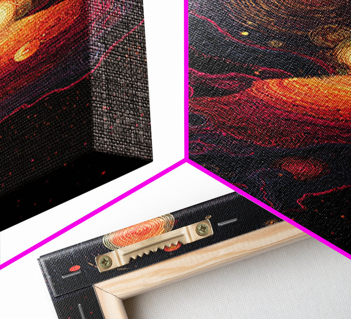 Cosmic Orange Nebula Planets Wall Art, Modern Abstract Art, Retro Sci Fi Decor, Space Poster, Statement Living Room Print