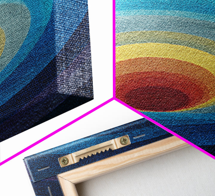 Blue Concentric Circles Canvas Print, Modern Geometric Art, Minimalist Wall Decor, Midcentury Abstract Poster, Office Art