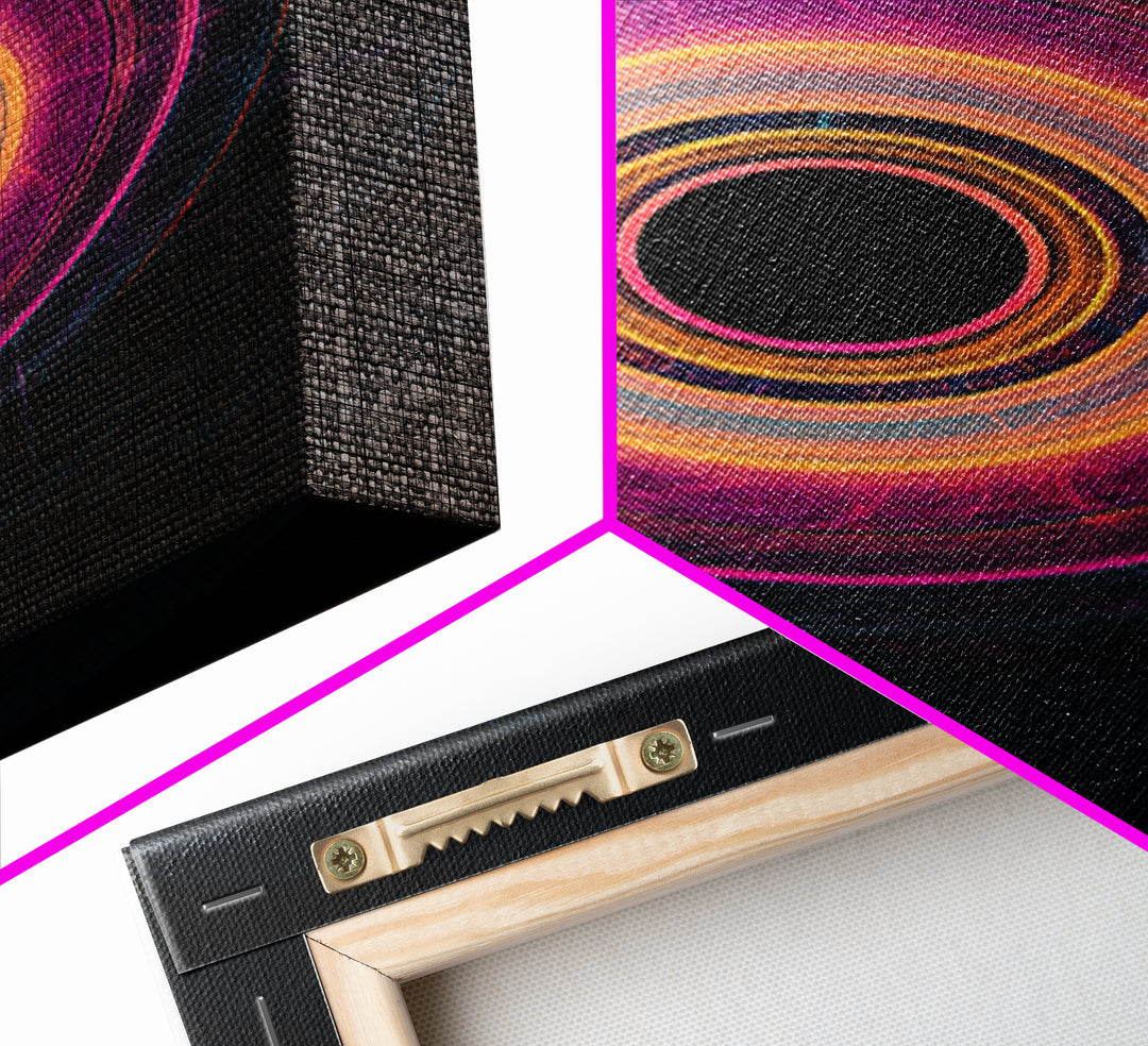 Neon Magenta Orbit Rings Canvas Print, Futuristic Geometric Abstract, Space Abstract Art, Modern Wall Art For Office Decor
