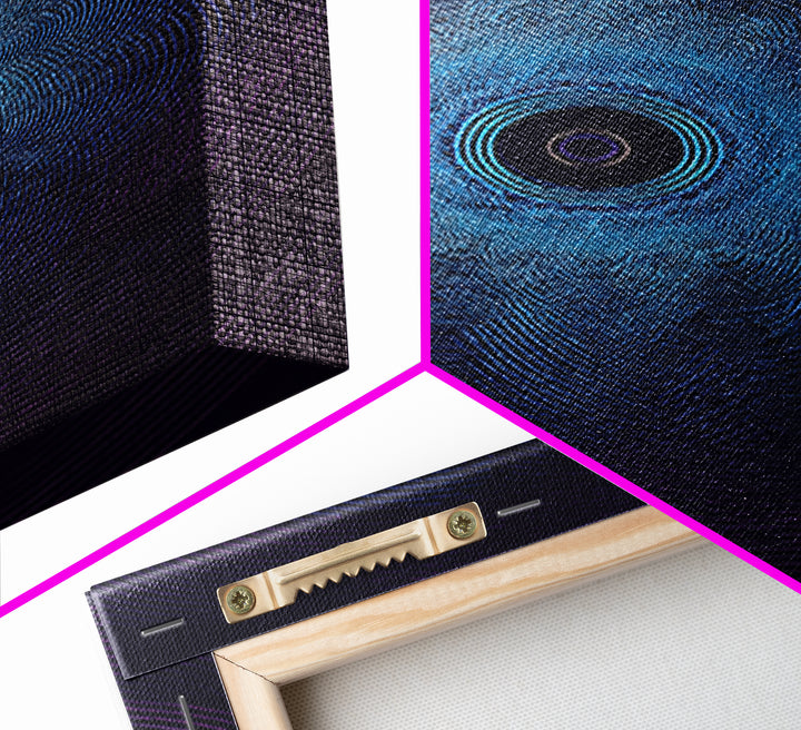 Dark Blue Concentric Vortex Op Art Canvas Print, Modern Abstract Wall Art, Cosmic Retro Poster, Geometric Home Decor Art Print